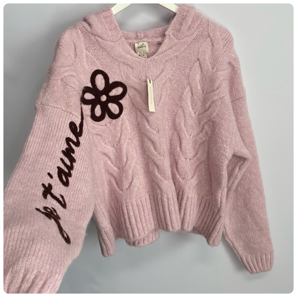 NWT Anthropologie Maeve Embroidered Flower Hooded Cable-Knit Sweater M - Picture 9 of 13
